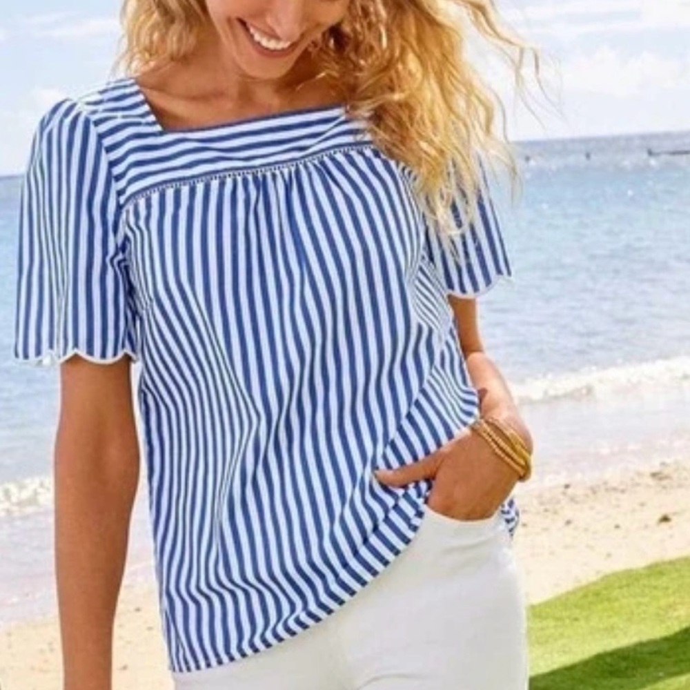 Talbots Striped Scalloped Sleeve Top Size 2XP